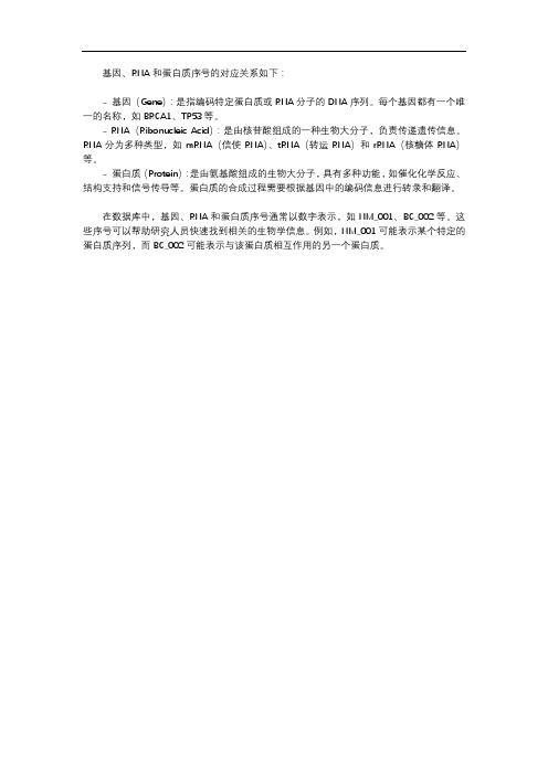 基因 rna 蛋白序号nm_ bc_的对应