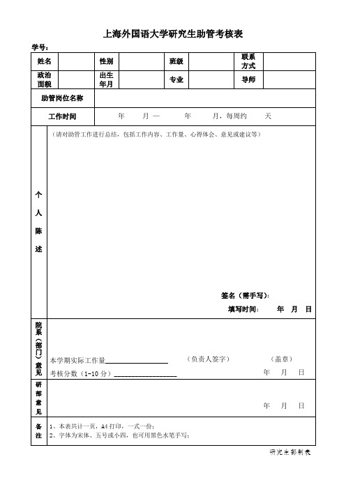 上海外国语大学研究生助管考核表