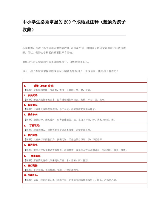 小学生必须掌握的200个成语及注释38359