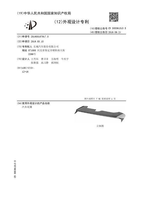 【CN305361313S】汽车尾翼【专利】