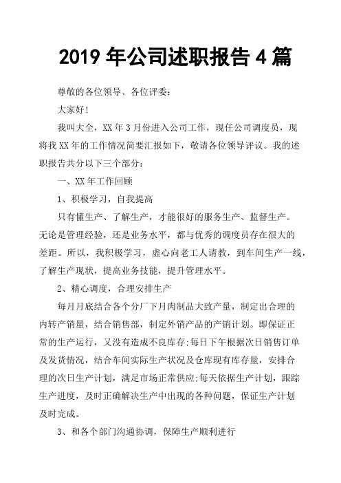 2019年公司述职报告4篇