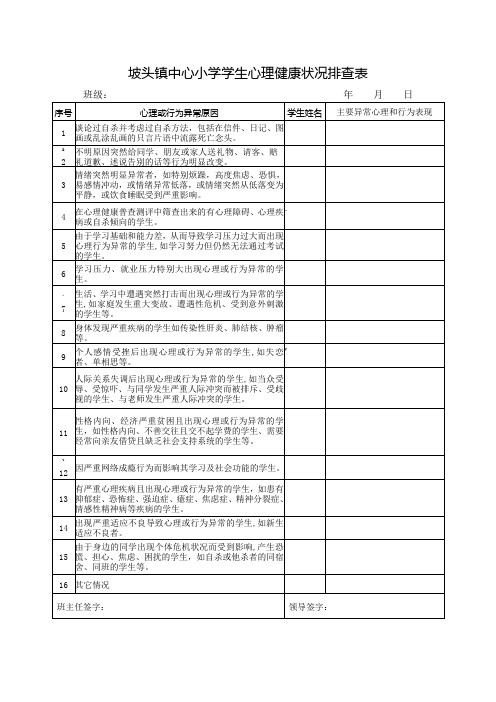 心理健康排查表
