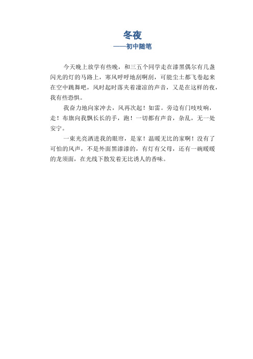 初中八年级叙事习作范文：冬夜_初中随笔