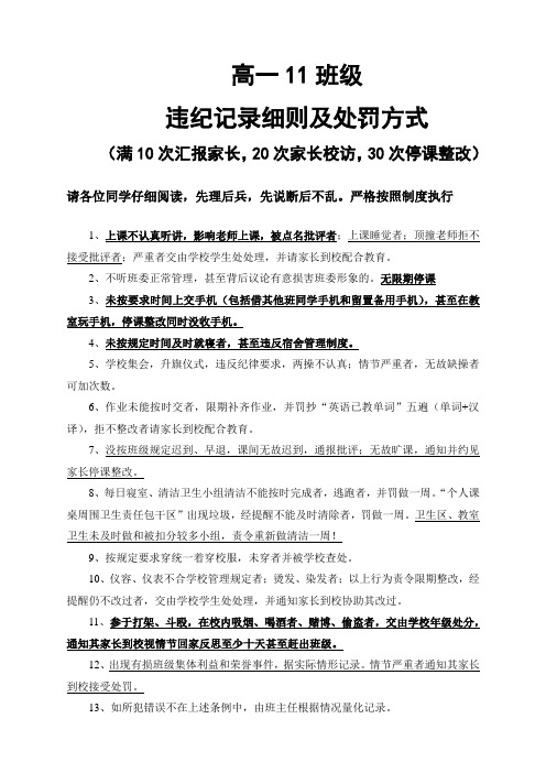 班级管理违纪扣分细则及处罚方式