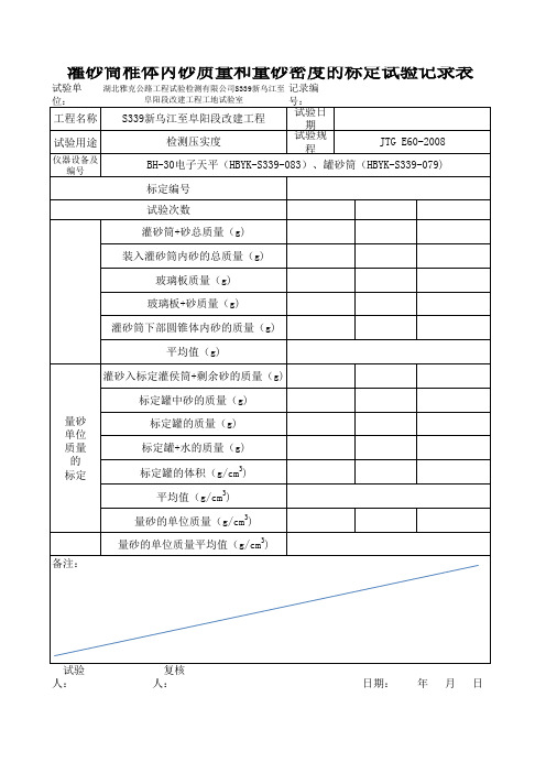 灌砂筒椎体内砂质量和砂密度的标定试验记录表 - 副本(1)