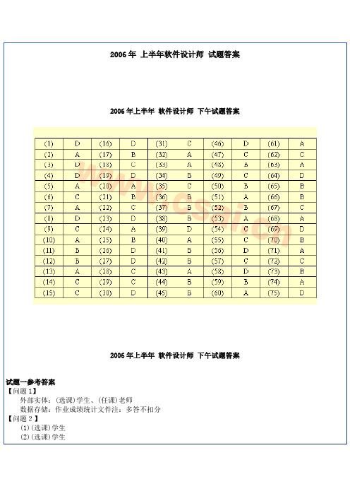 全国软考2006年上半年软件设计师试题答案