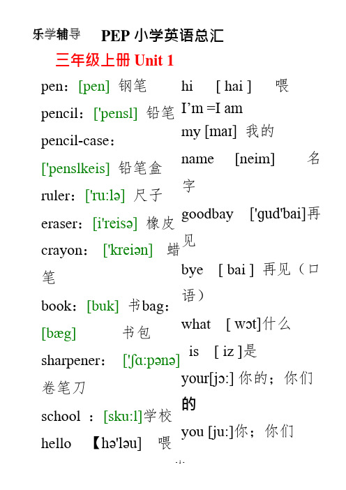 (完整版)人教版小学英语单词表(带音标)(可编辑修改word版)