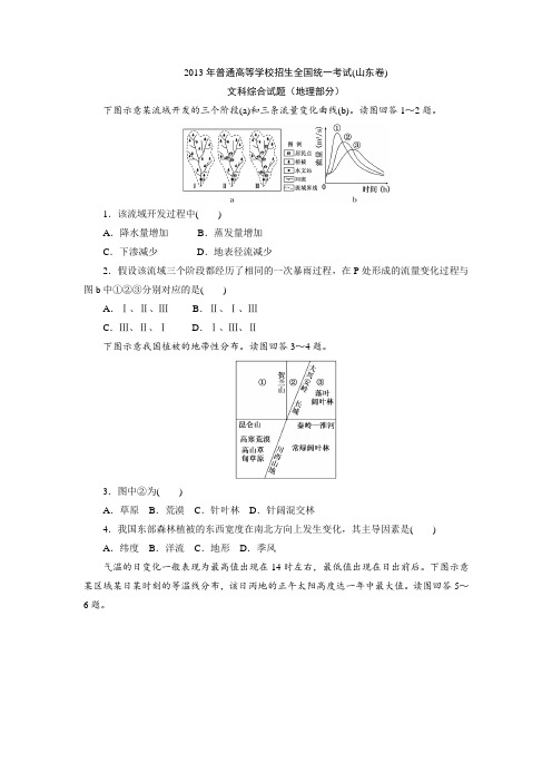 2013年高考真题——地理(山东卷)
