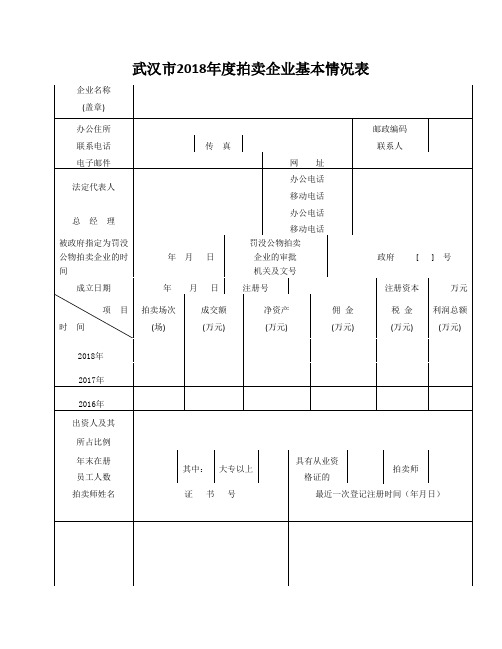 武汉市2018年度拍卖企业基本情况表