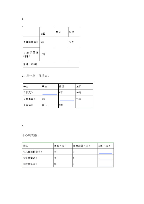 【沪教版五年制】小学数学三年级上册一课一练-单价、数量、总价