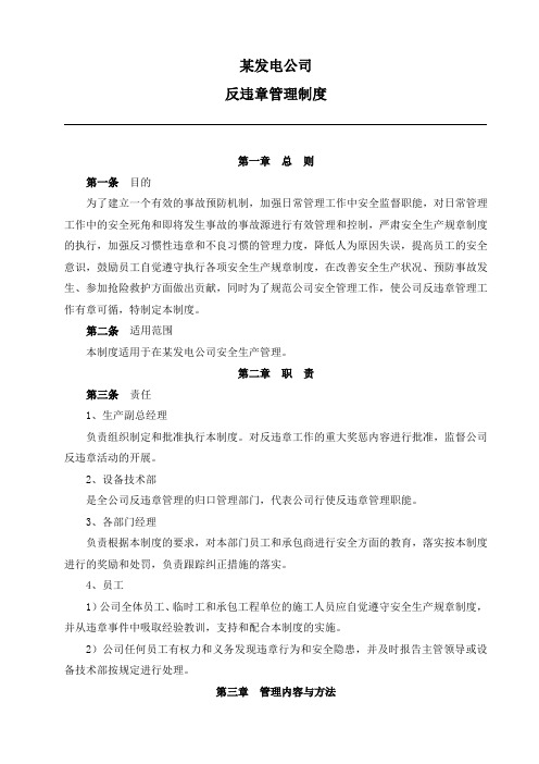 发电厂反违章管理制度
