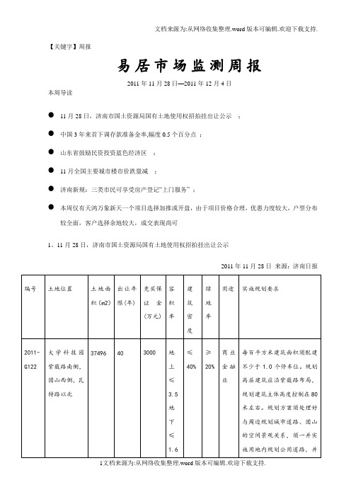 【周报】济南房地产市场易居市场监测周报