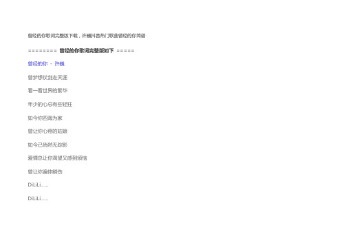 曾经的你歌词完整版下载,许巍抖音热门歌曲曾经的你简谱