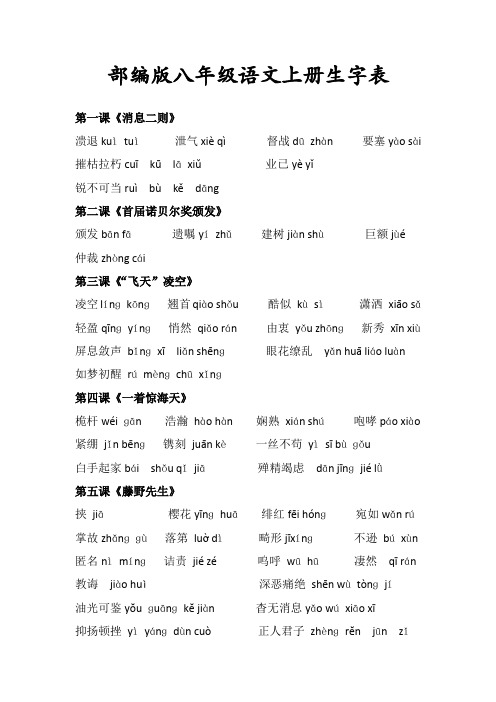 部编人教版八年级语文上册生字表