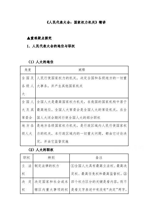[精品]新人教版必修二高中政治5.1人民代表大会国家权力机关第2步讲