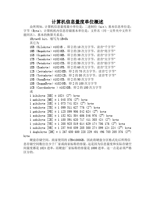 计算机信息量度单位概述