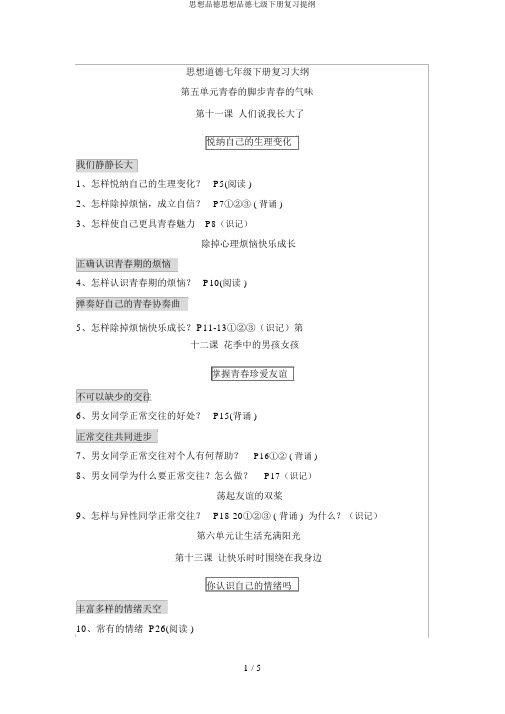 思想品德思想品德七级下册复习提纲