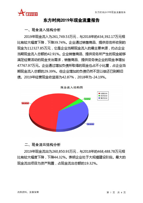 东方时尚2019年现金流量报告