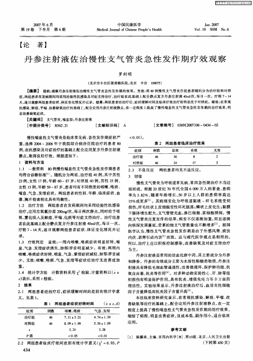 丹参注射液佐治慢性支气管炎急性发作期疗效观察