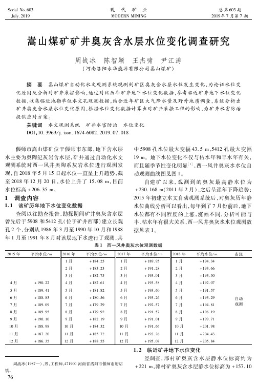 嵩山煤矿矿井奥灰含水层水位变化调查研究