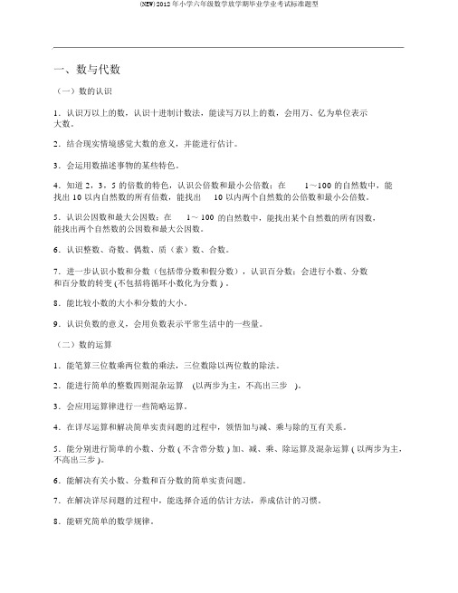 (NEW)2012年小学六年级数学下学期毕业学业考试标准题型