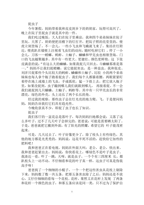 最新五年级捉虫子作文300字 有趣的捉虫