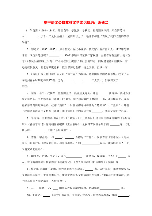 高中语文教材文学常识归纳必修二素材