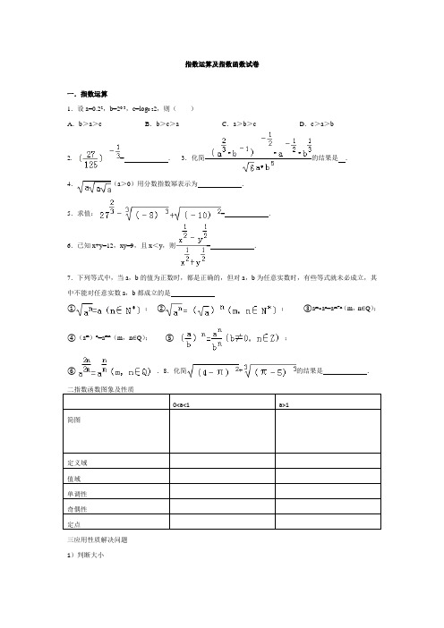 指数运算及指数函数试卷