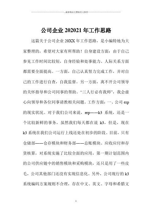 公司企业工作思路