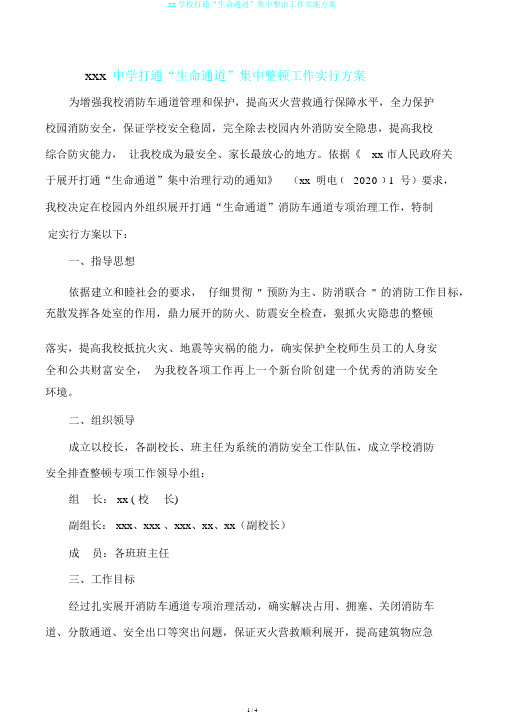 xx学校打通“生命通道”集中整治工作实施方案