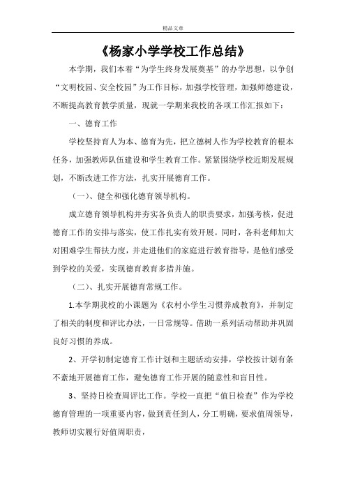 《杨家小学学校工作总结》