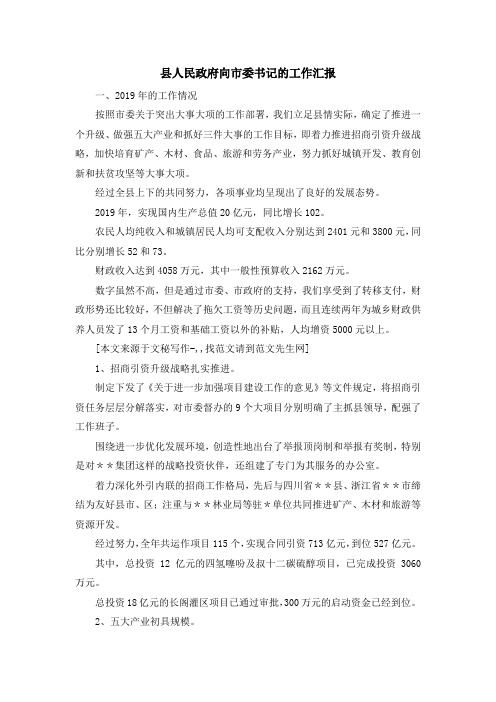 工作总结-县人民政府向市委书记的工作汇报 精品