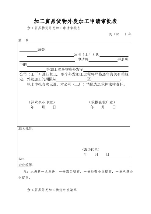 加工贸易货物外发加工申请审批表