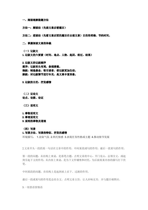 初中各类阅读解题技巧及方法