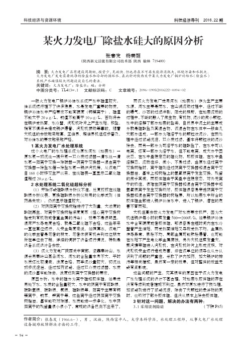 某火力发电厂除盐水硅大的原因分析
