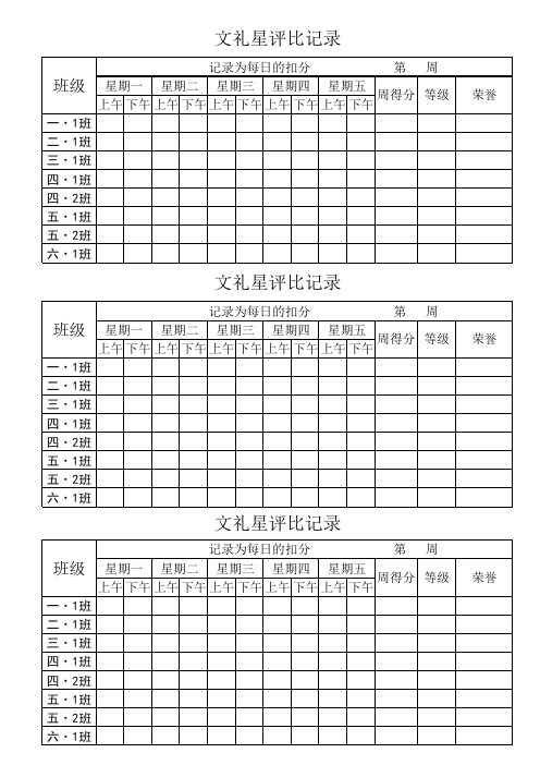 少先队五星级检查登记表