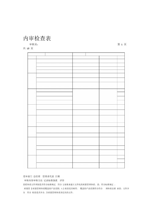 ISO13485内审检查表完整各部门