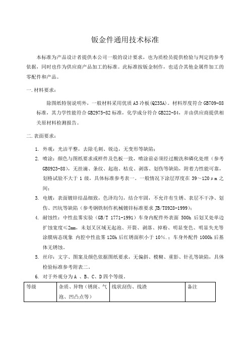 钣金件技术要求