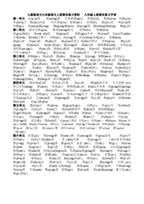 人教版语文九年级语文上册期末复习资料   九年级上册期末复习字词