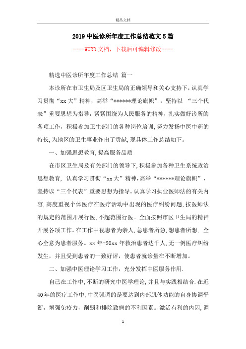 2019中医诊所年度工作总结范文5篇