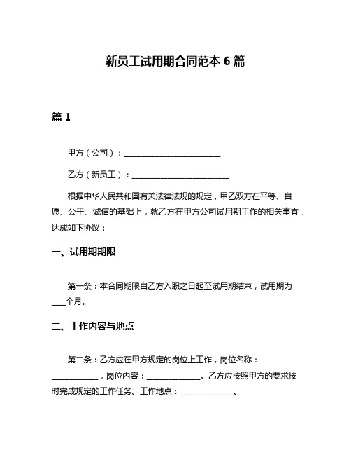 新员工试用期合同范本6篇