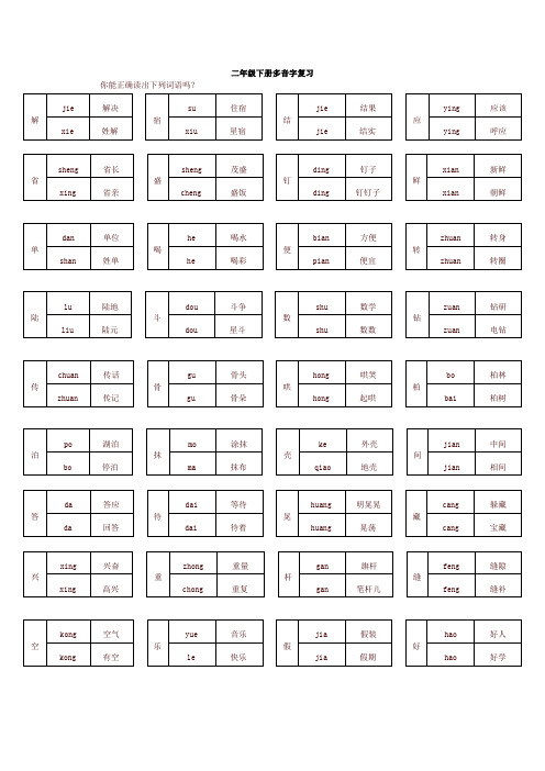 2020年人教部编版小学二年级语文下册多音字复习
