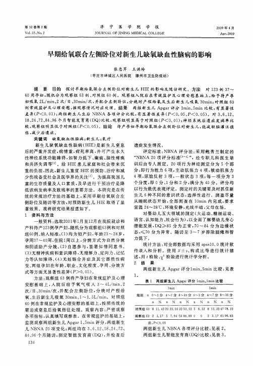 早期给氧联合左侧卧位对新生儿缺氧缺血性脑病的影响