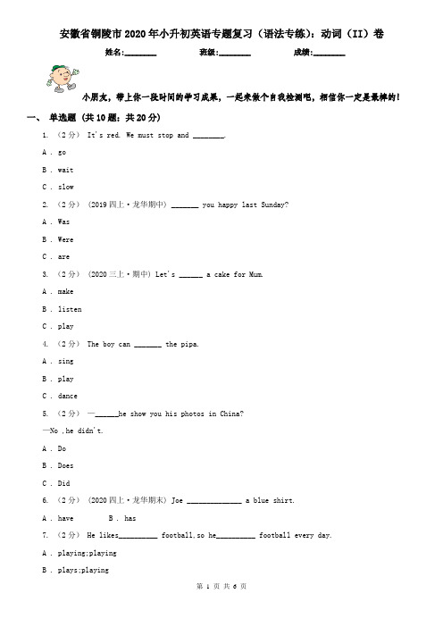 安徽省铜陵市2020年小升初英语专题复习(语法专练)：动词(II)卷