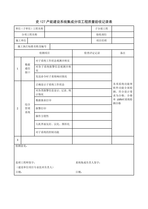 系统集成质量验收单(网络、视频)