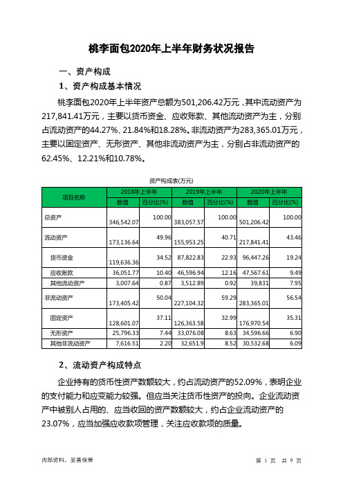桃李面包2020年上半年财务状况报告