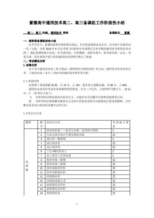 2010-10紫微高中通用技术高二备课组工作阶段性小结