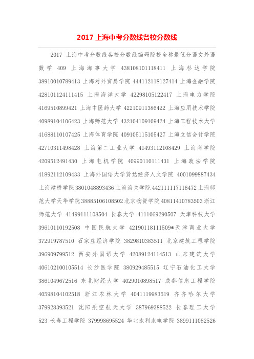 上海中考分数线各校分数线