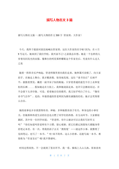 描写人物名文3篇