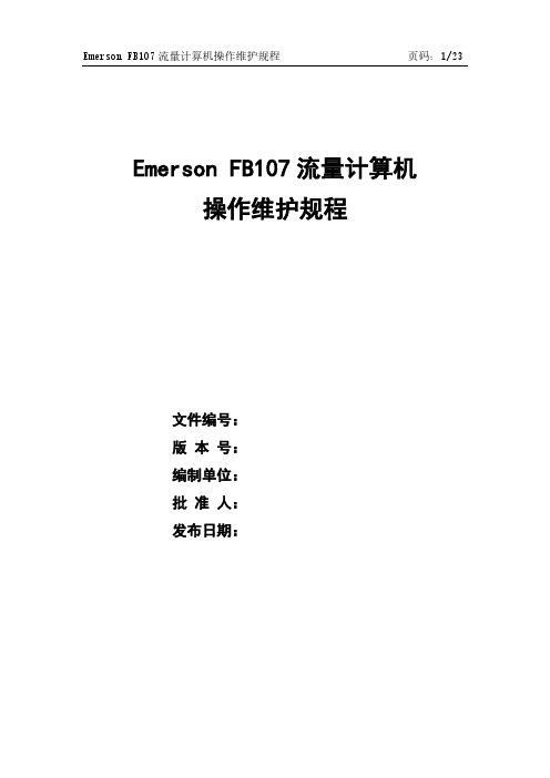 Emerson FB107流量计算机操作维护规程